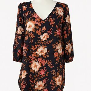 SMALL Lulus Navy Blue Floral V-Neck Dress with sexy sleeves